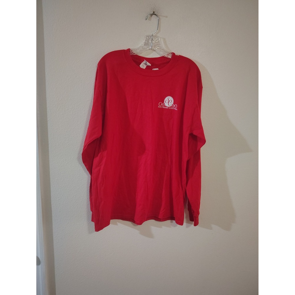 Southern Couture Merry and Bright Christmas Trees Red Long Sleeve Shirt Large